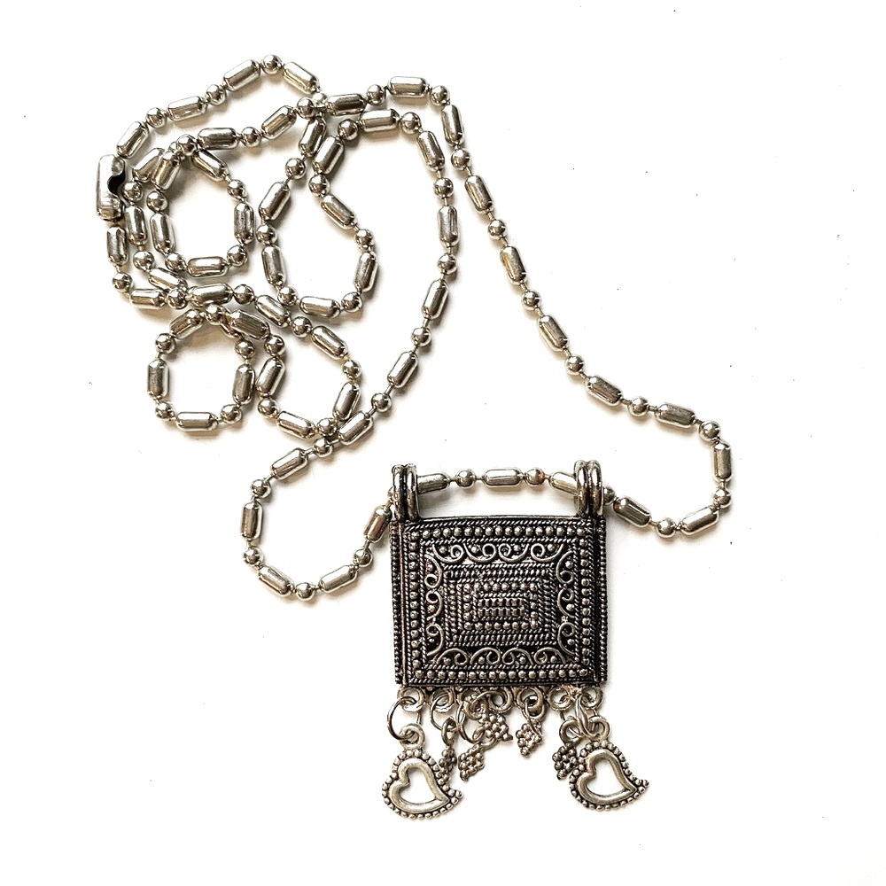 ⬜️Boho silver square dreamcatcher pendant necklace